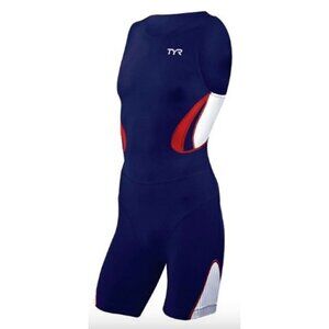 New TYR Carbon Short John Womens XS Navy Red Zipper Back Tri Triathlon Suit